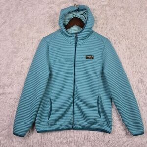 L.L. Bean Airlight Jacket Womens Large Knit Full Zip Hoodie Teal Quilted